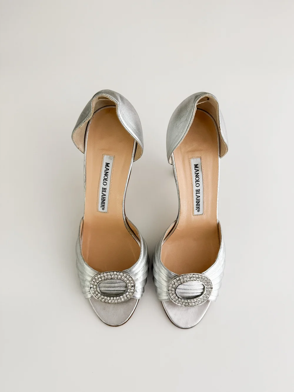 Manolo Blahnik Iconic Silver D'Orsay Rhinestone Heels - As Seen On
